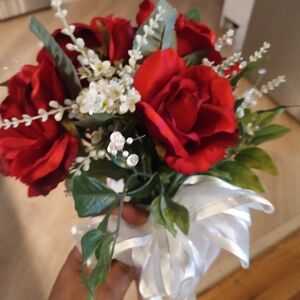 Elegant Red Rose Bridal Bouquet with White Accents